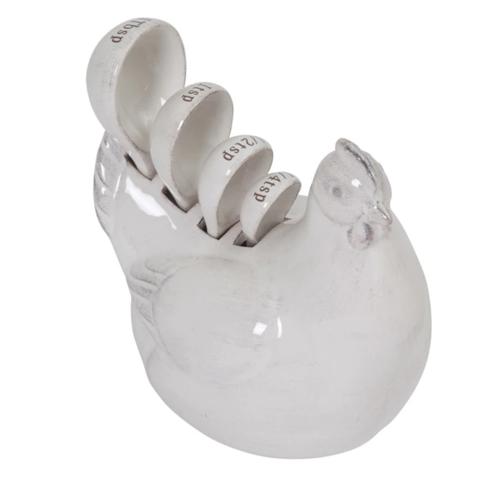 Hen Figurine with Matching Set of 4 Measuring Spoo